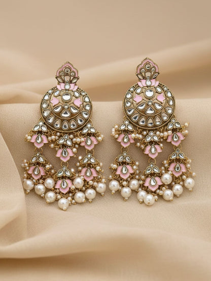 Ishhaara Meenakari And Kundan Work Chandbali Earrings
