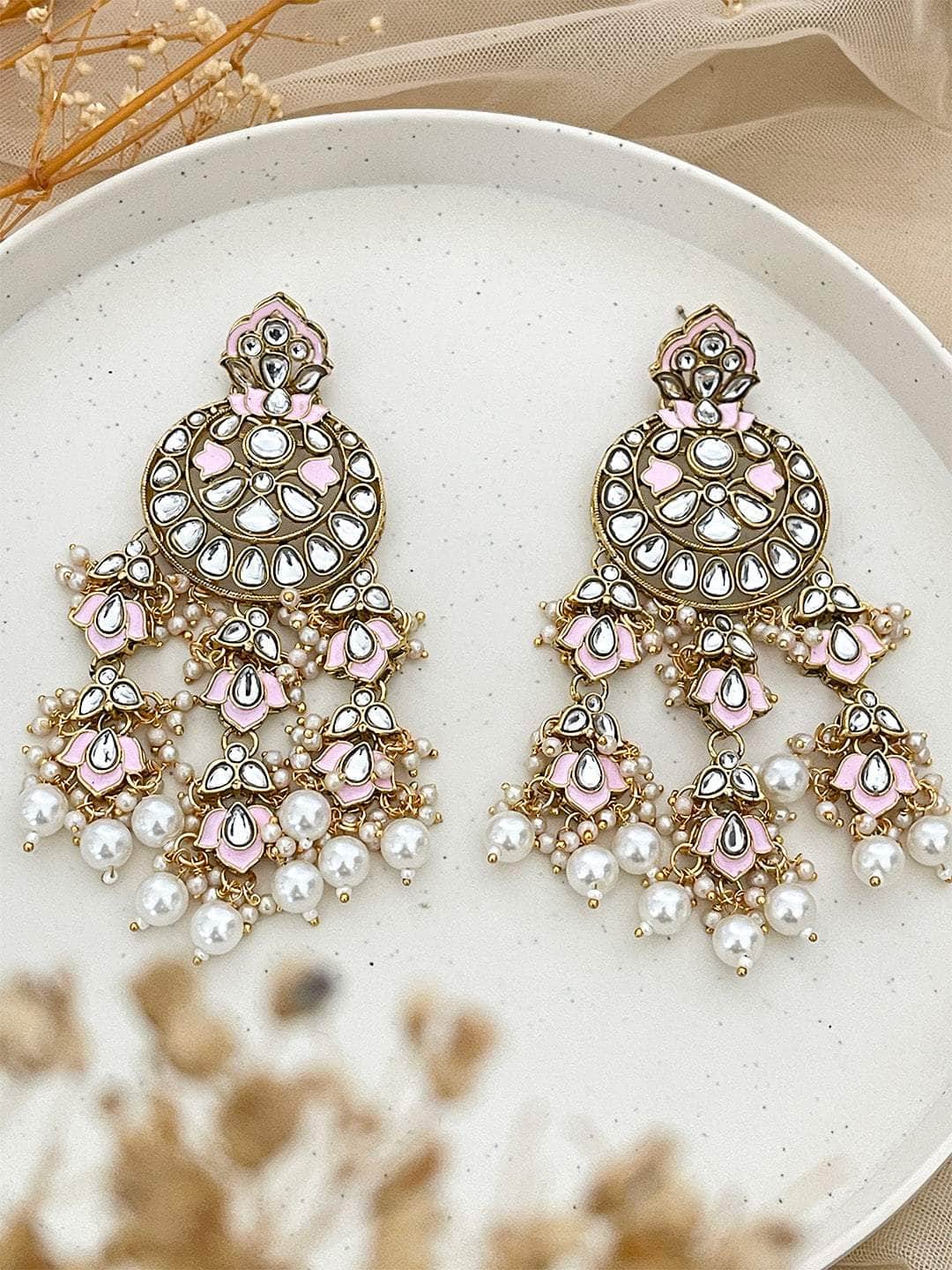 Ishhaara Meenakari & Kundan Work Chandbali Earrings