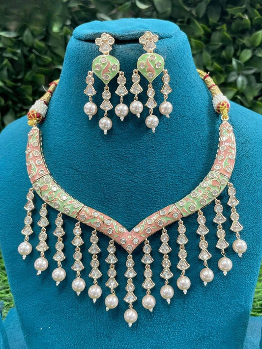 Ishhaara Meenakari Moissanite Hasli Set