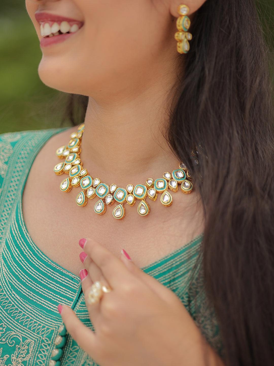 Ishhaara Meenakari Necklace Set Light Blue