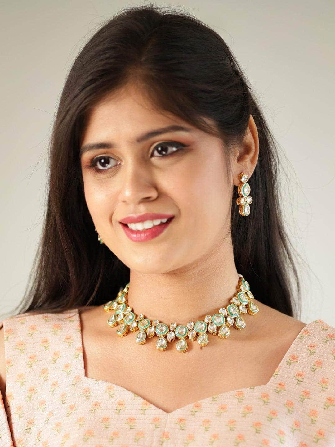 Ishhaara Meenakari Necklace Set Light Blue
