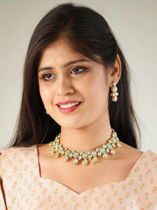 Ishhaara Meenakari Necklace Set Light Blue
