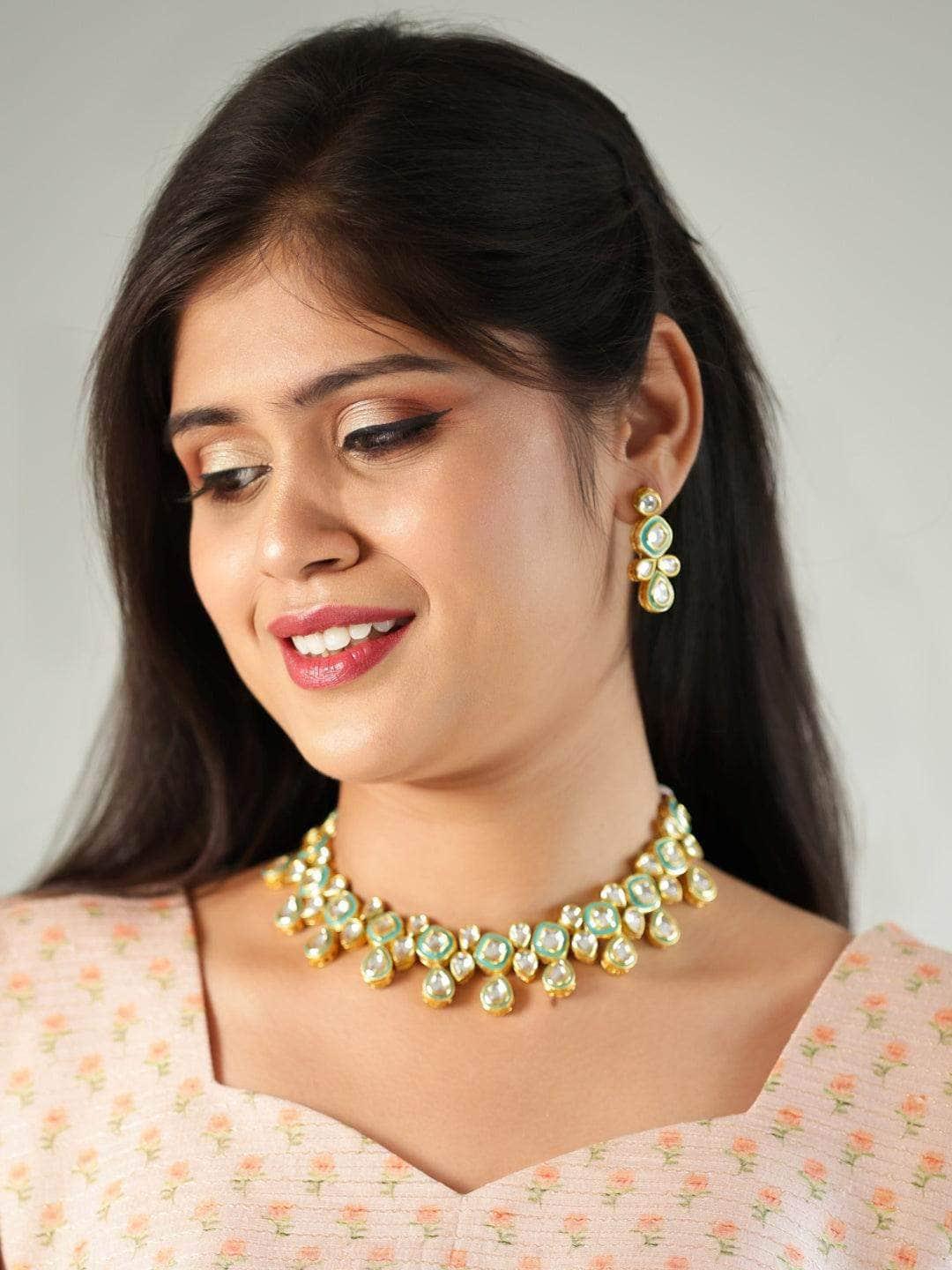Ishhaara Meenakari Necklace Set Light Blue