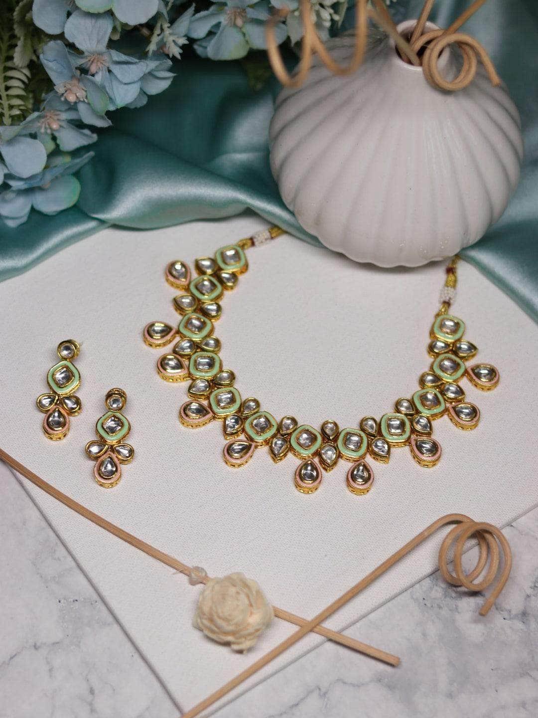 Ishhaara Meenakari Necklace Set Light Blue