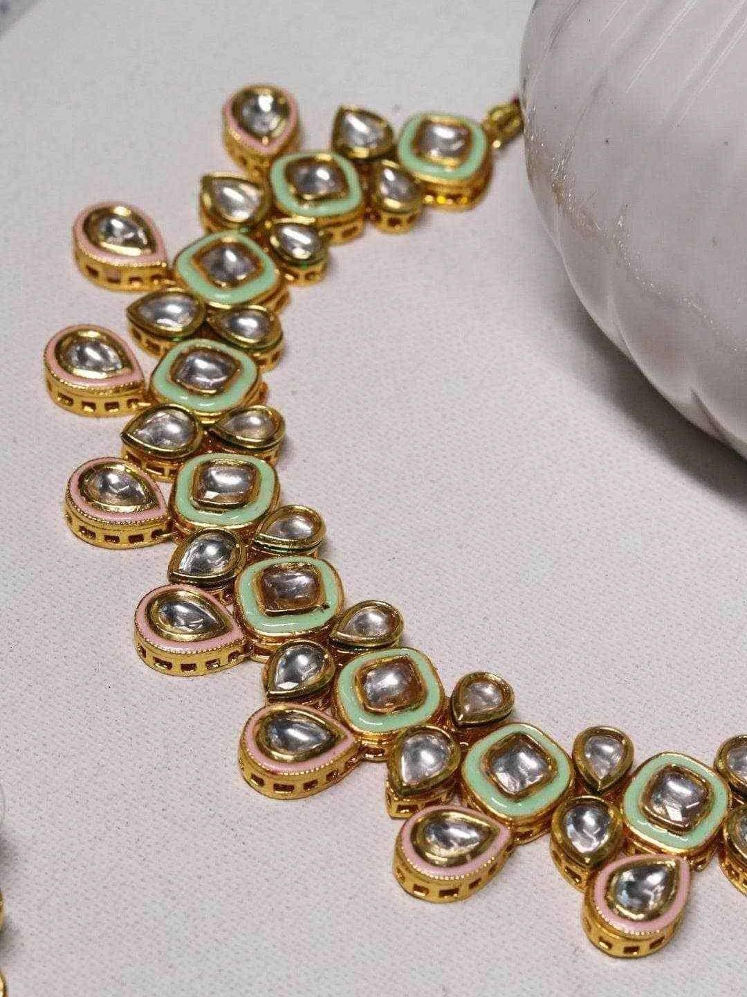 Ishhaara Meenakari Necklace Set Light Green