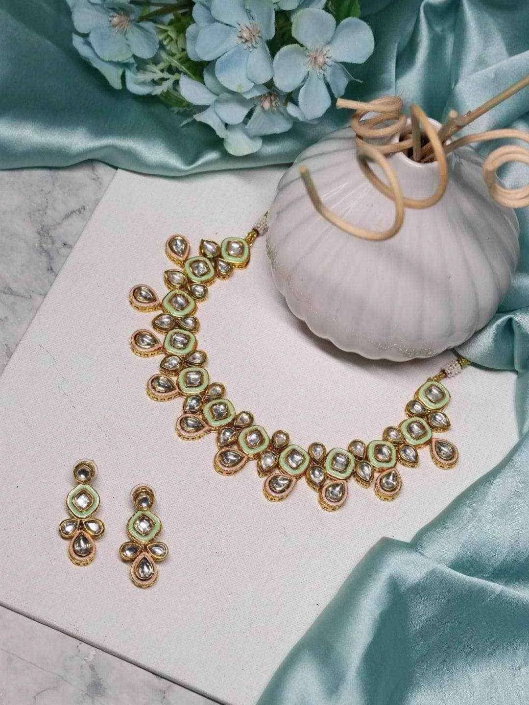 Ishhaara Meenakari Necklace Set - Light Green