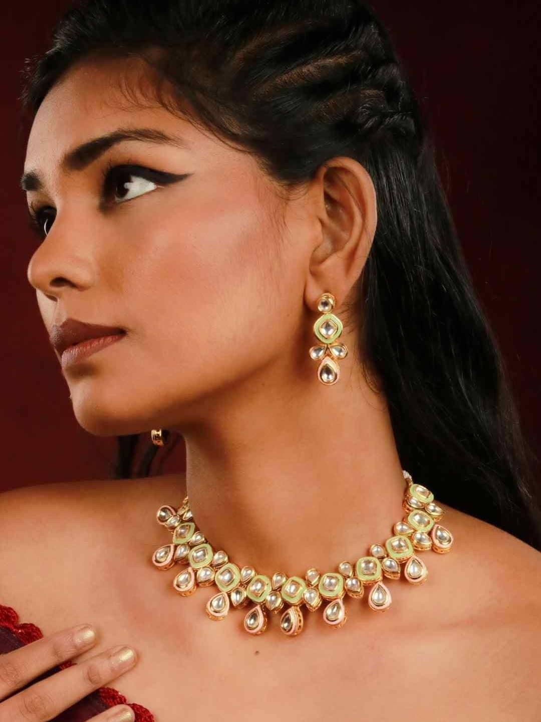 Ishhaara Meenakari Necklace Set Light Green