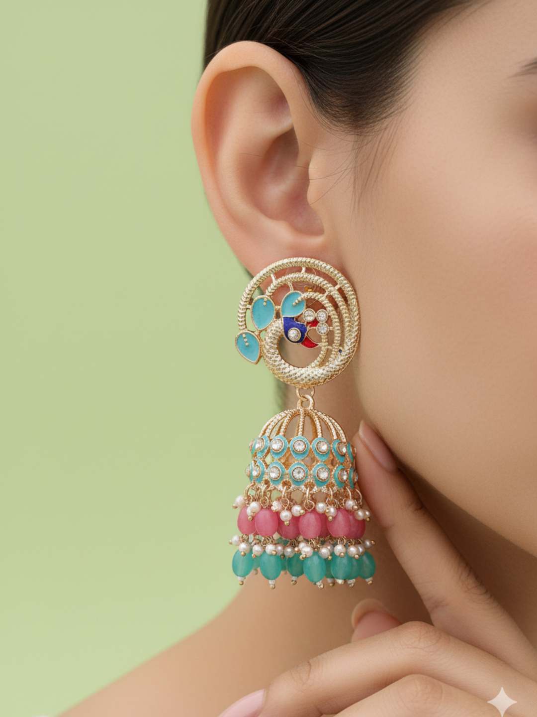 Ishhaara Meenakari Peacock Jhumka