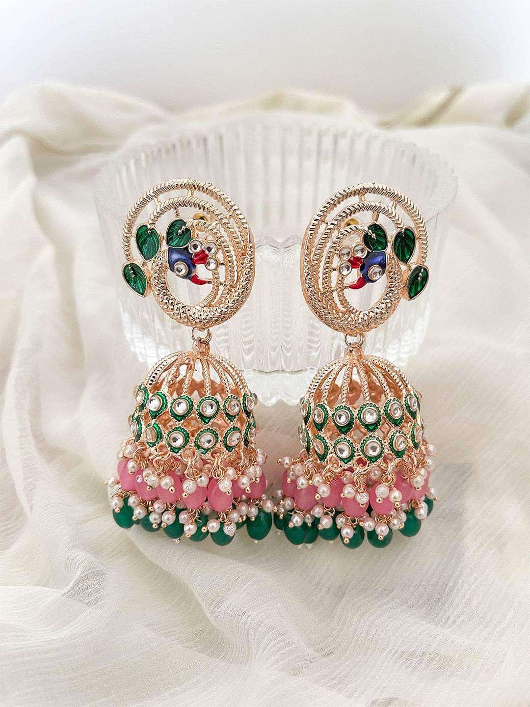 Ishhaara Meenakari Peacock Jhumka