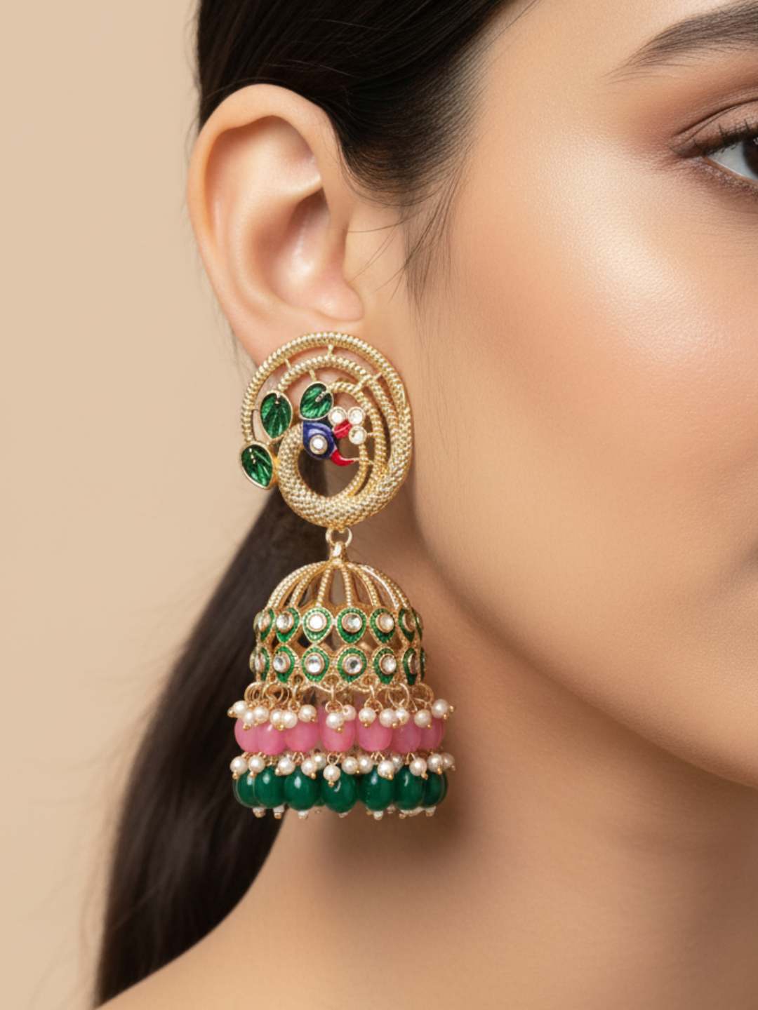 Ishhaara Meenakari Peacock Jhumka