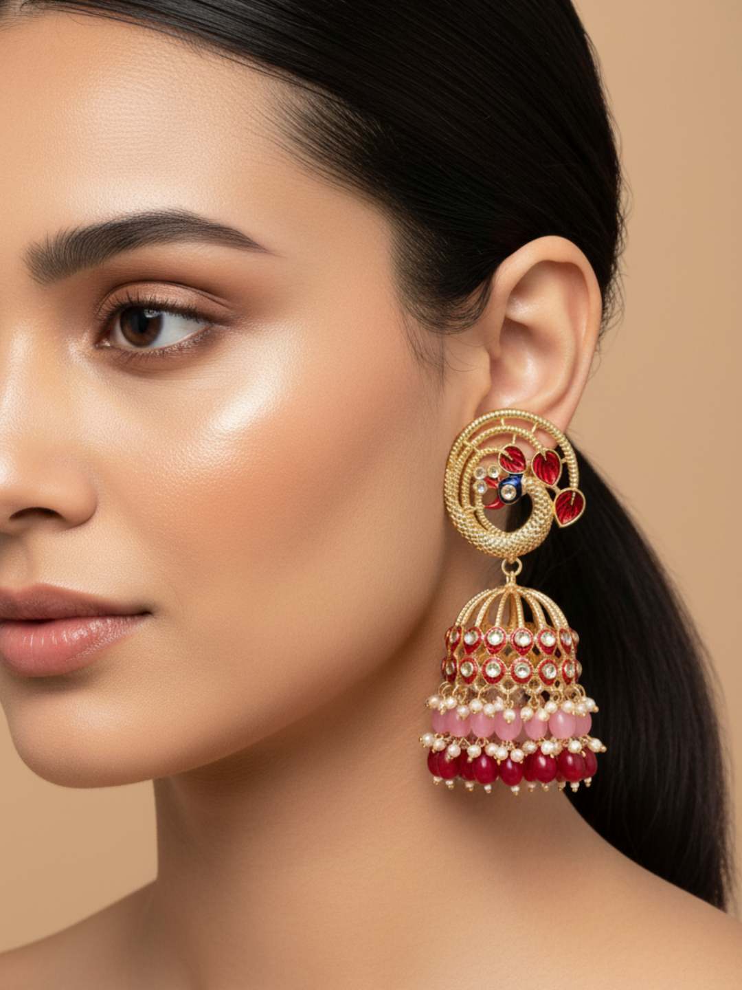 Ishhaara Meenakari Peacock Jhumka