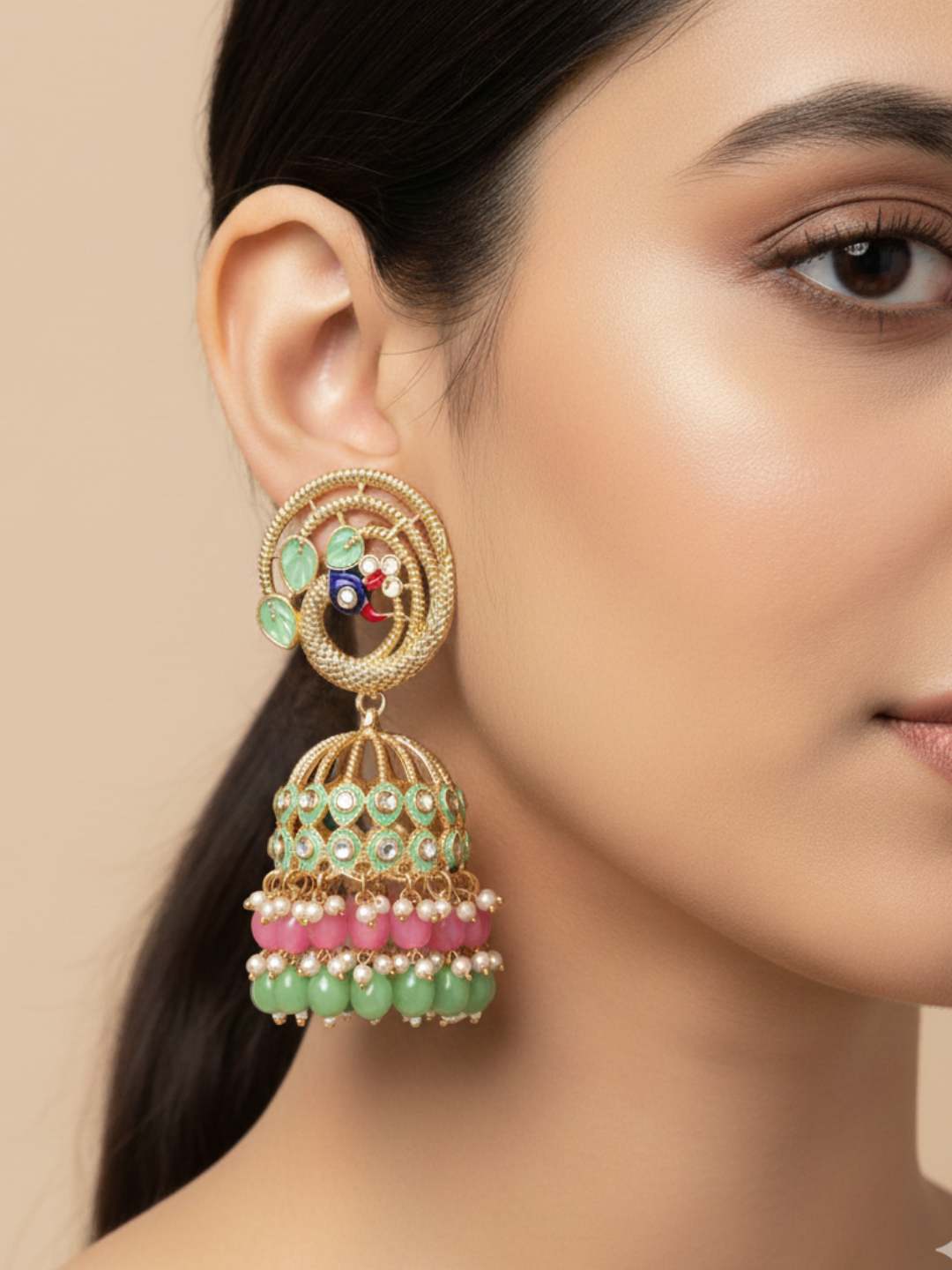 Ishhaara Meenakari Peacock Jhumka