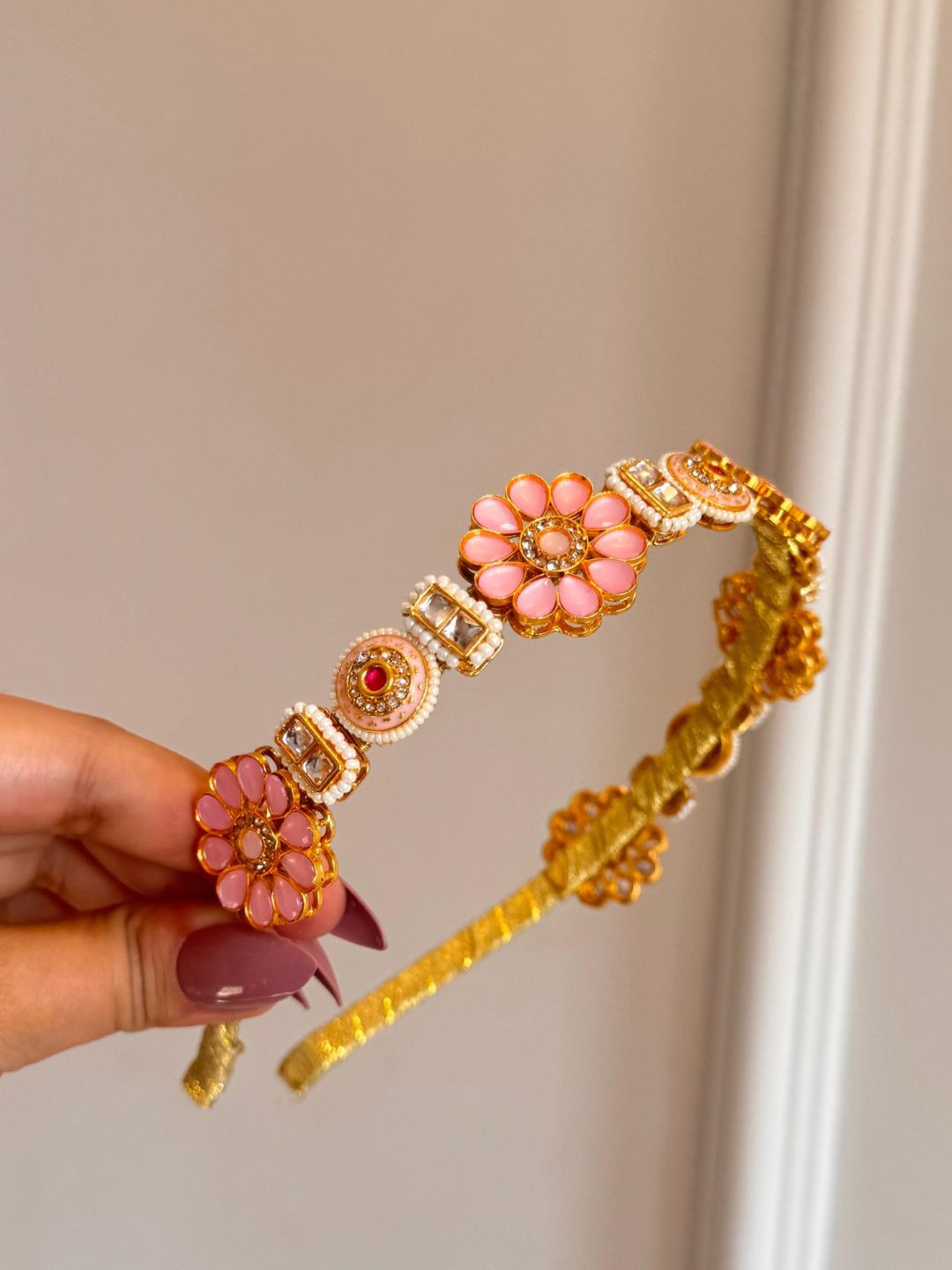 Ishhaara Meenakari Pearl Studded Floral Hairband