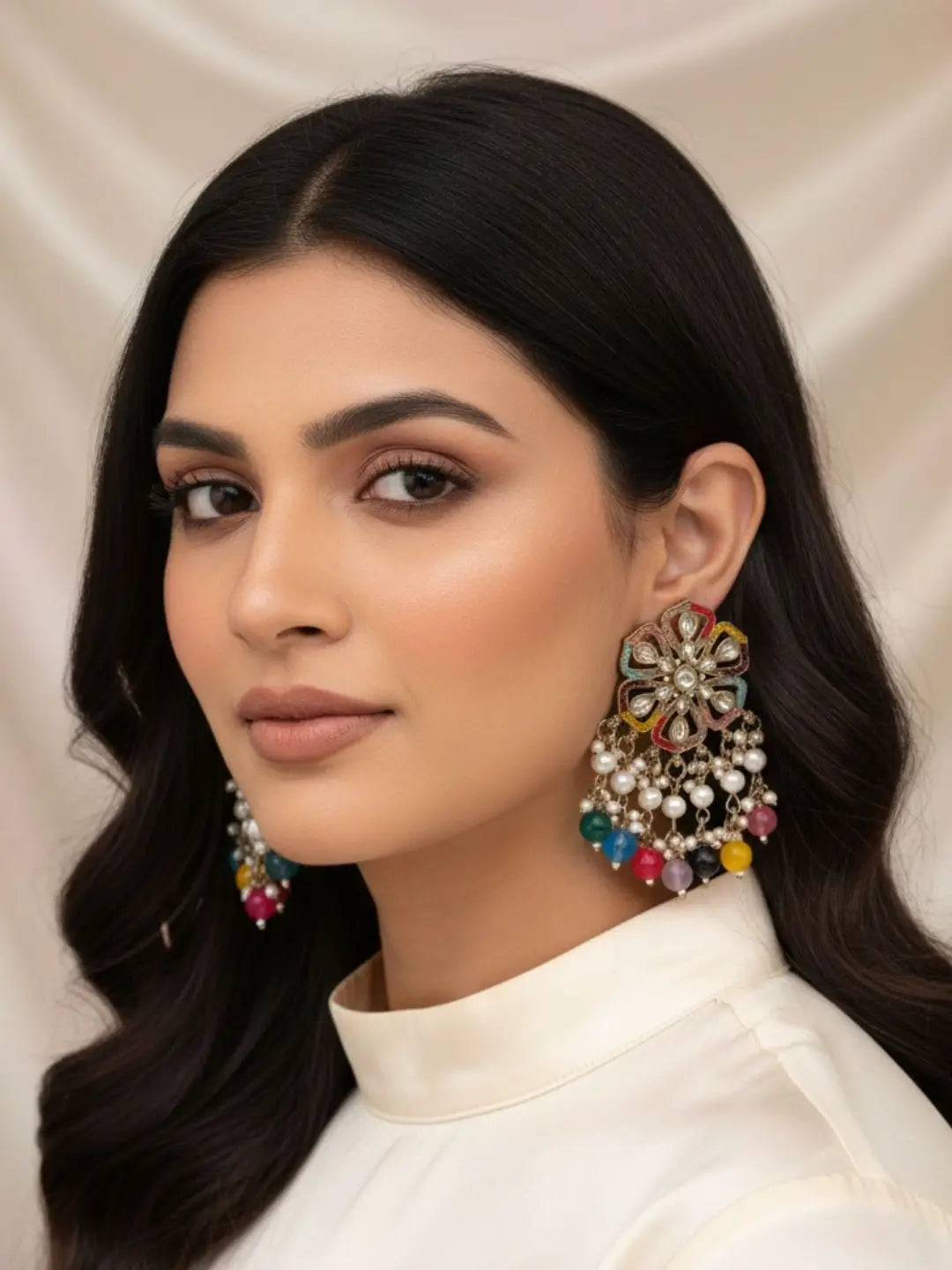 Ishhaara Meenakari Pearls Drop Earring