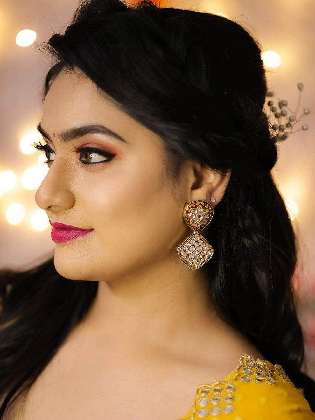 Ishhaara Meenakari Square Pendant Earrings