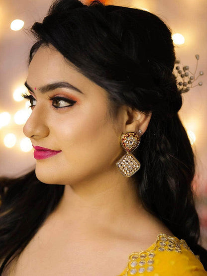 Ishhaara Meenakari Square Pendant Earrings