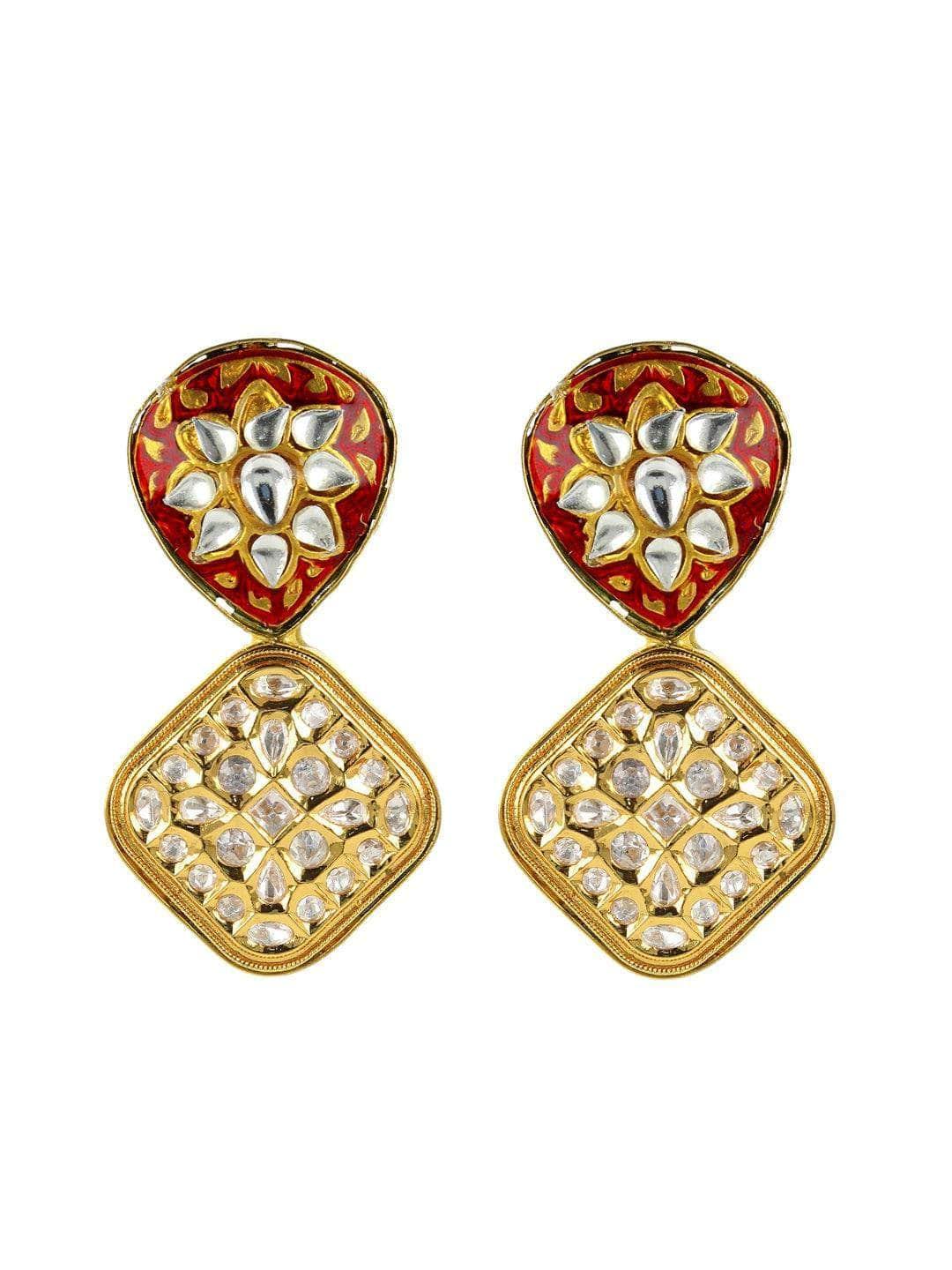 Ishhaara Meenakari Square Pendant Earrings