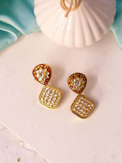 Ishhaara Meenakari Square Pendant Earrings