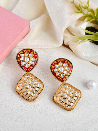 Ishhaara Meenakari Square Pendant Earrings