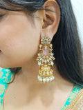 Ishhaara Meenakari Stone Pearl Brass Chandbali Earrings