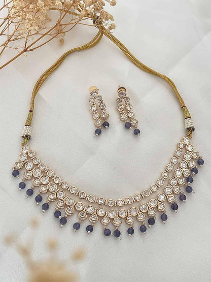 Ishhaara Metal Blue Beads Traditional Choker Necklace