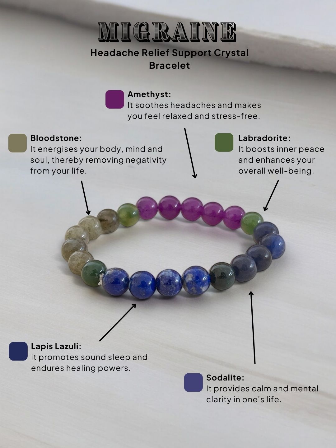 Ishhaara Migraine Headache Relief Support Crystal Bracelet