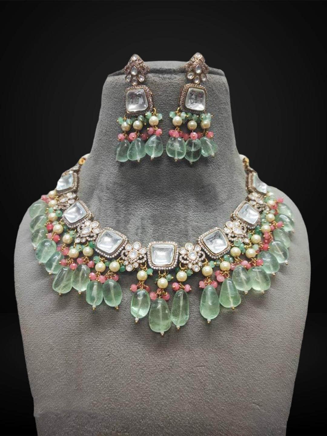 Ishhaara Mint Green Ethnic Choker Necklace Set