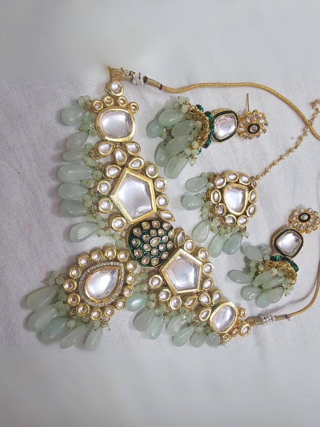 Ishhaara Mint Green Kundan Necklace Set