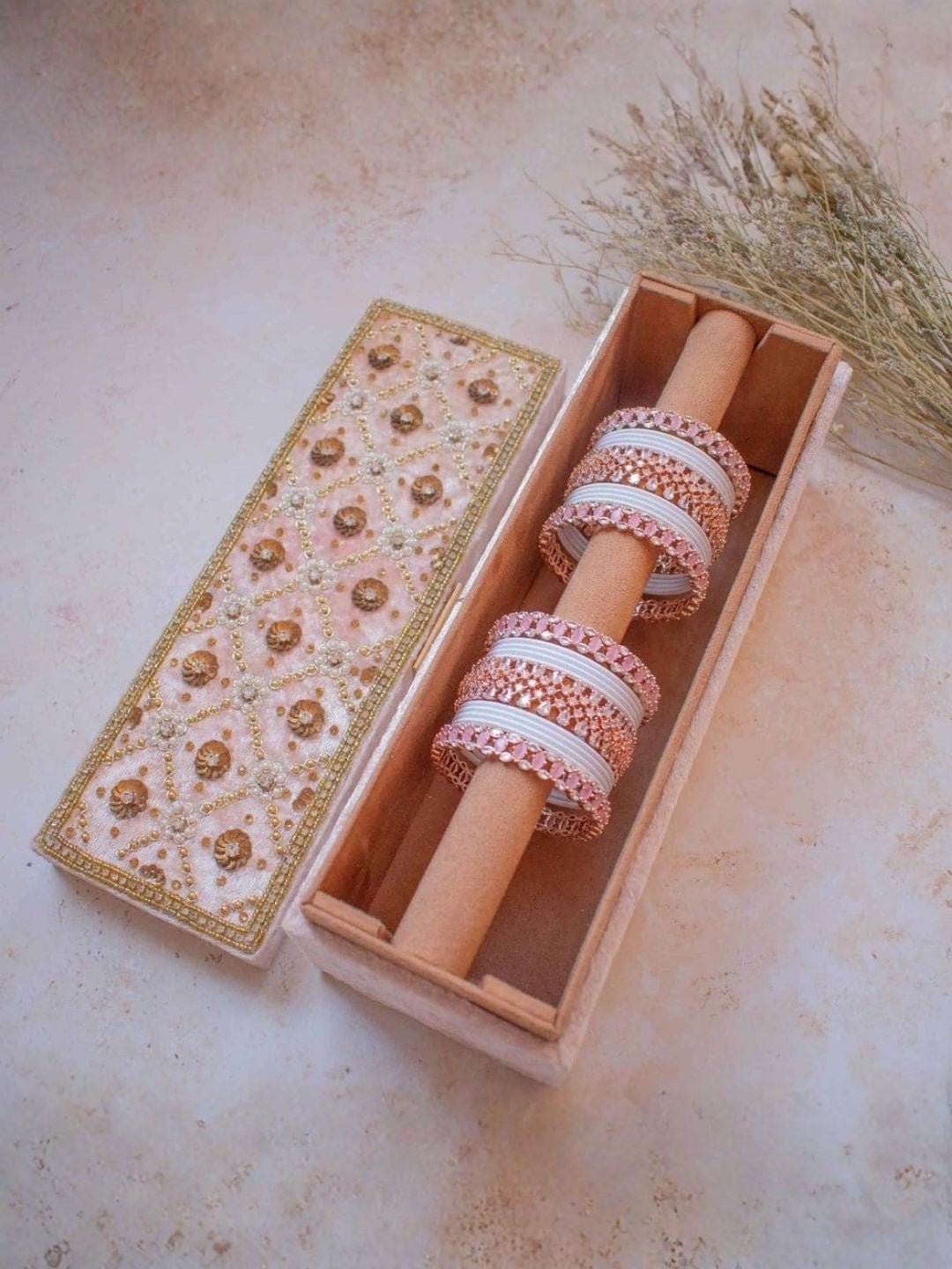 Ishhaara Kundan Bangle Set with White Beads — handcrafted Indian jewellery