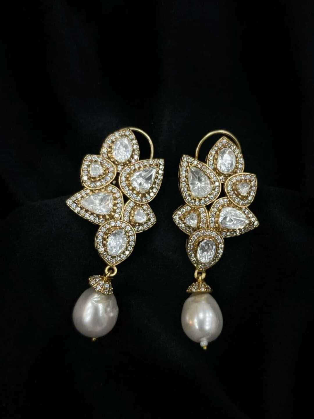 Ishhaara Moissanite Big Pearl Hanging Earring