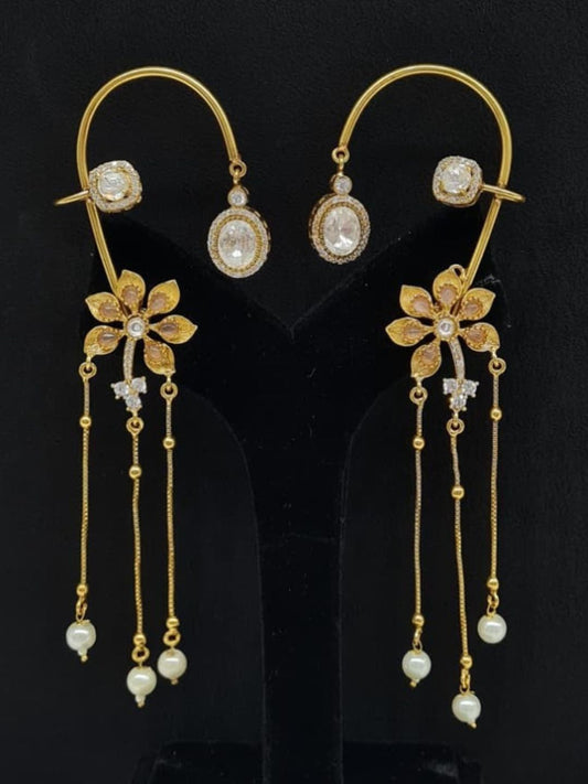 Ishhaara Moissanite Ear Cuffs With Pearl Drop