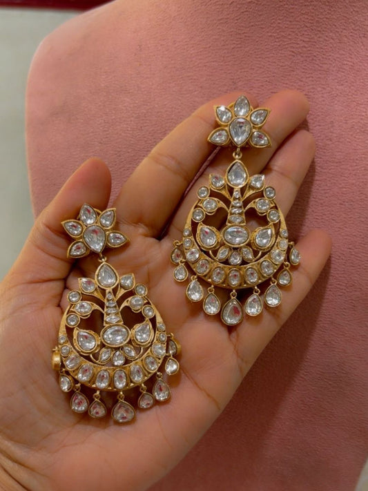 Ishhaara Moissanite Polki Chandbali Earrings