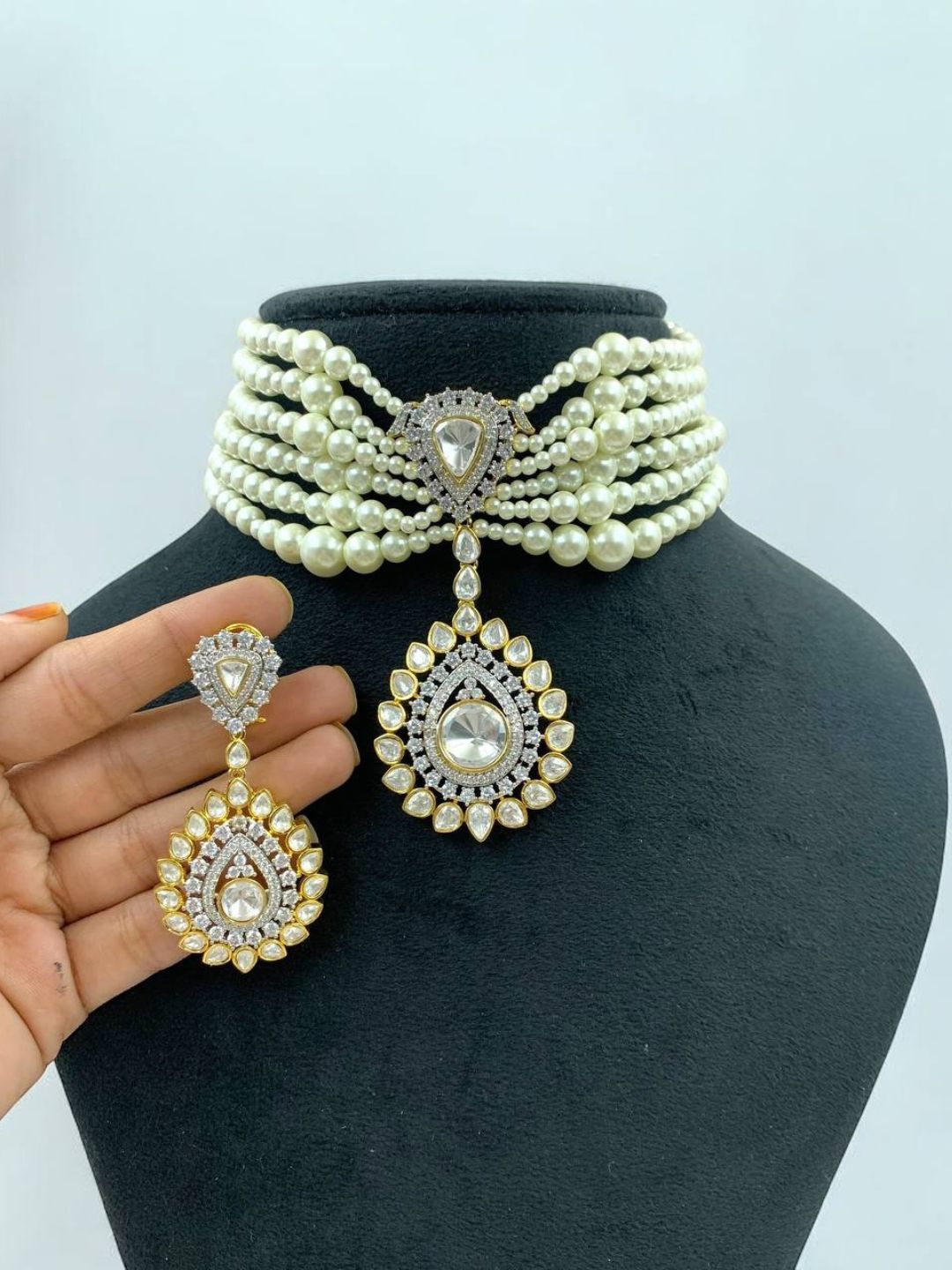 Ishhaara Moissanite Polki Choker Necklace Set