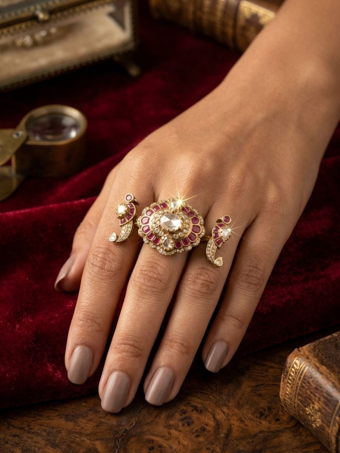 Ishhaara Moissanite Polki Dual Ring