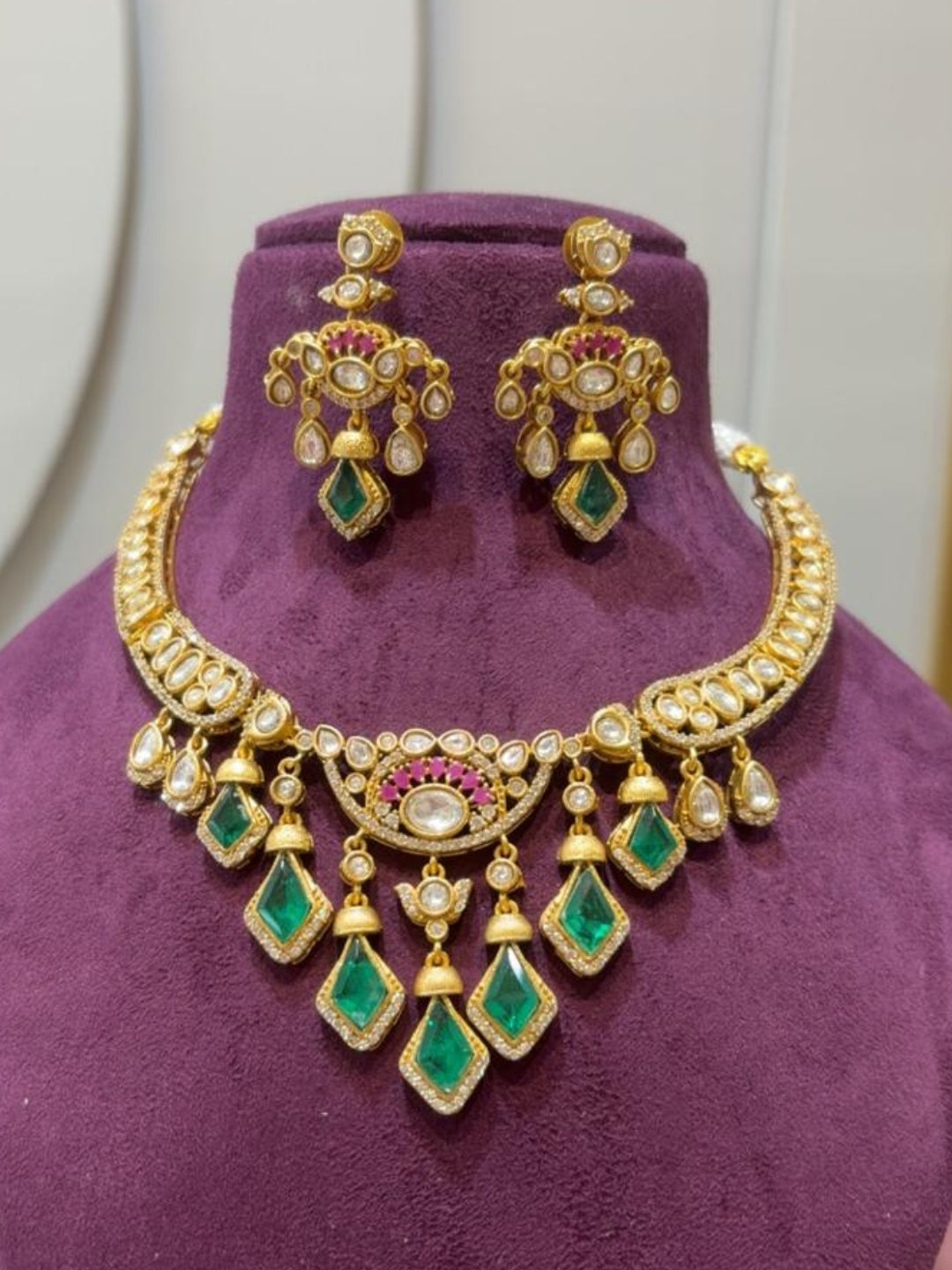 Ishhaara Moissanite Polki Hanging Choker Necklace