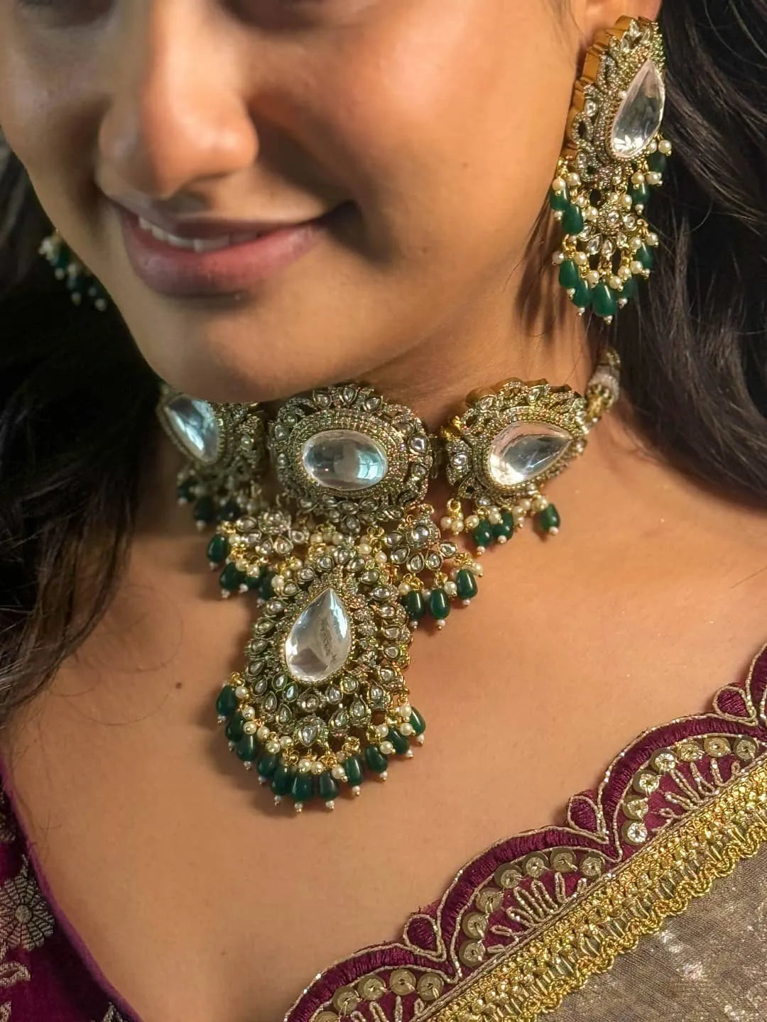 Ishhaara Moissanite Polki Heavy Bridal Choker