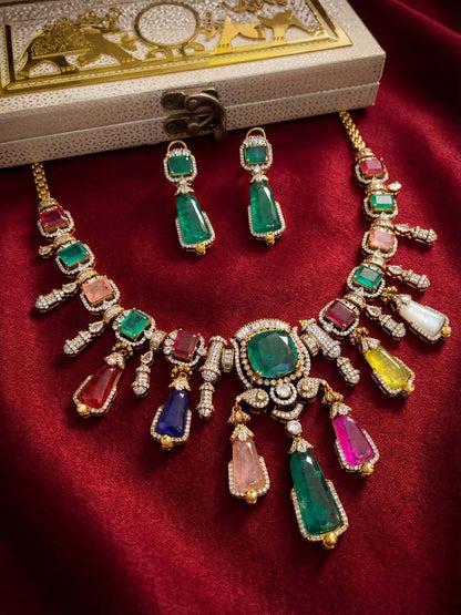 Ishhaara Moissanite Polki Multicolour Semi Precious Stone Choker