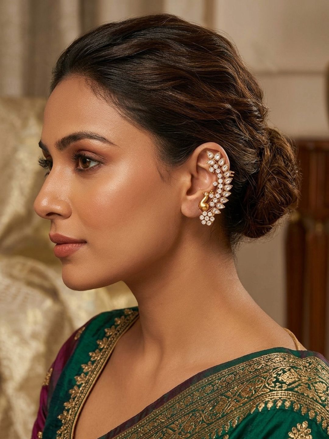 Ishhaara Moissanite Polki Peacock Earcuff Earrings
