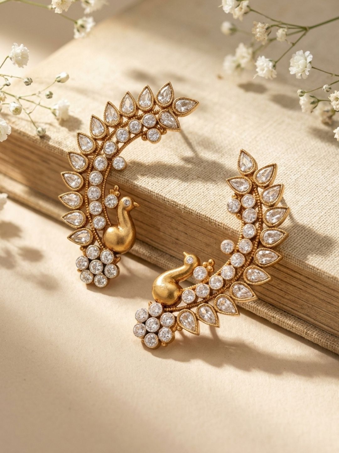Ishhaara Moissanite Polki Peacock Earcuff Earrings