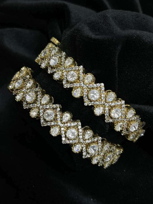 Ishhaara Moissanite Polki Victorian Dual Stone Bangle