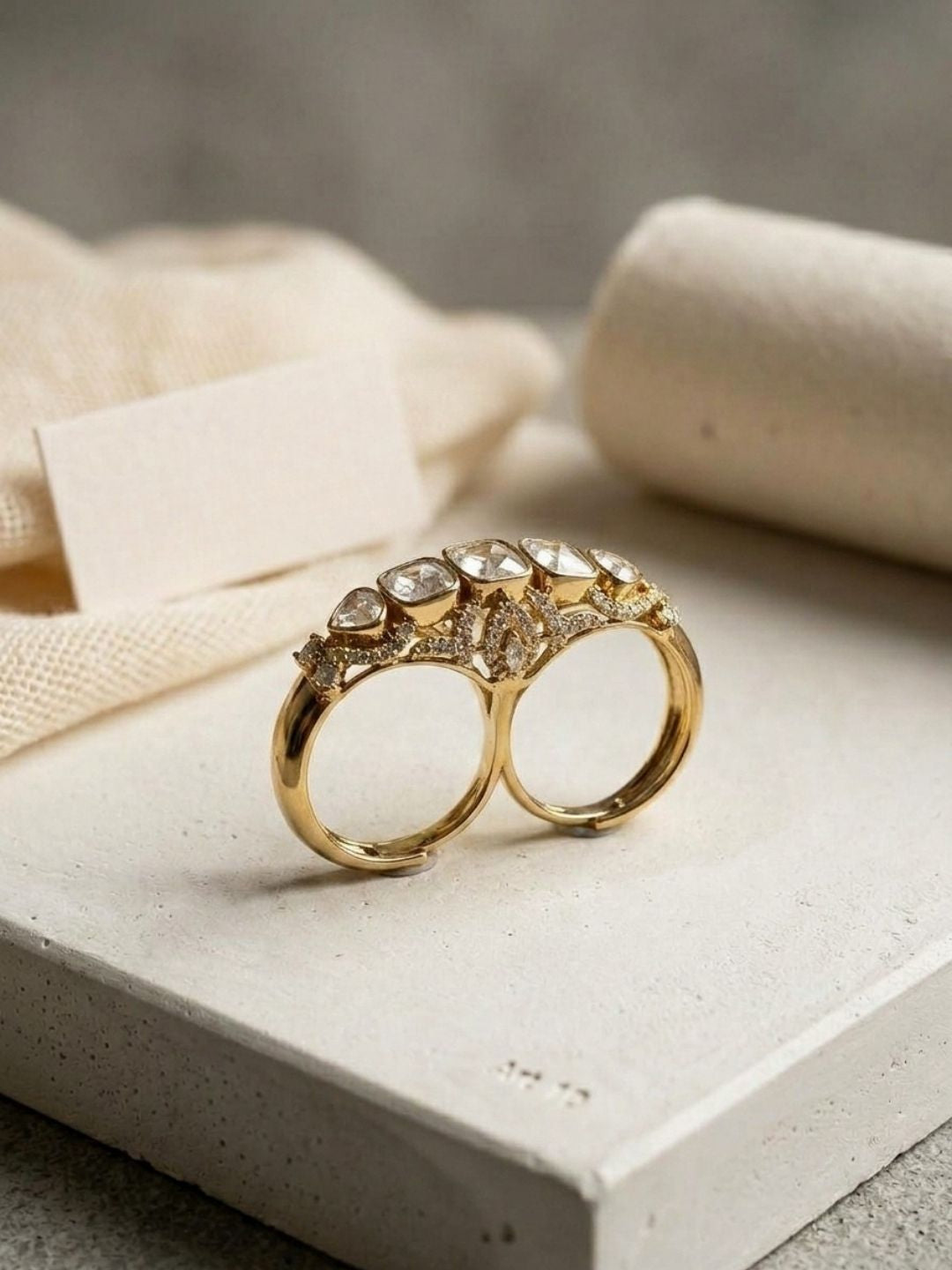 Ishhaara Moissanite Uncut Polki Dual Ring
