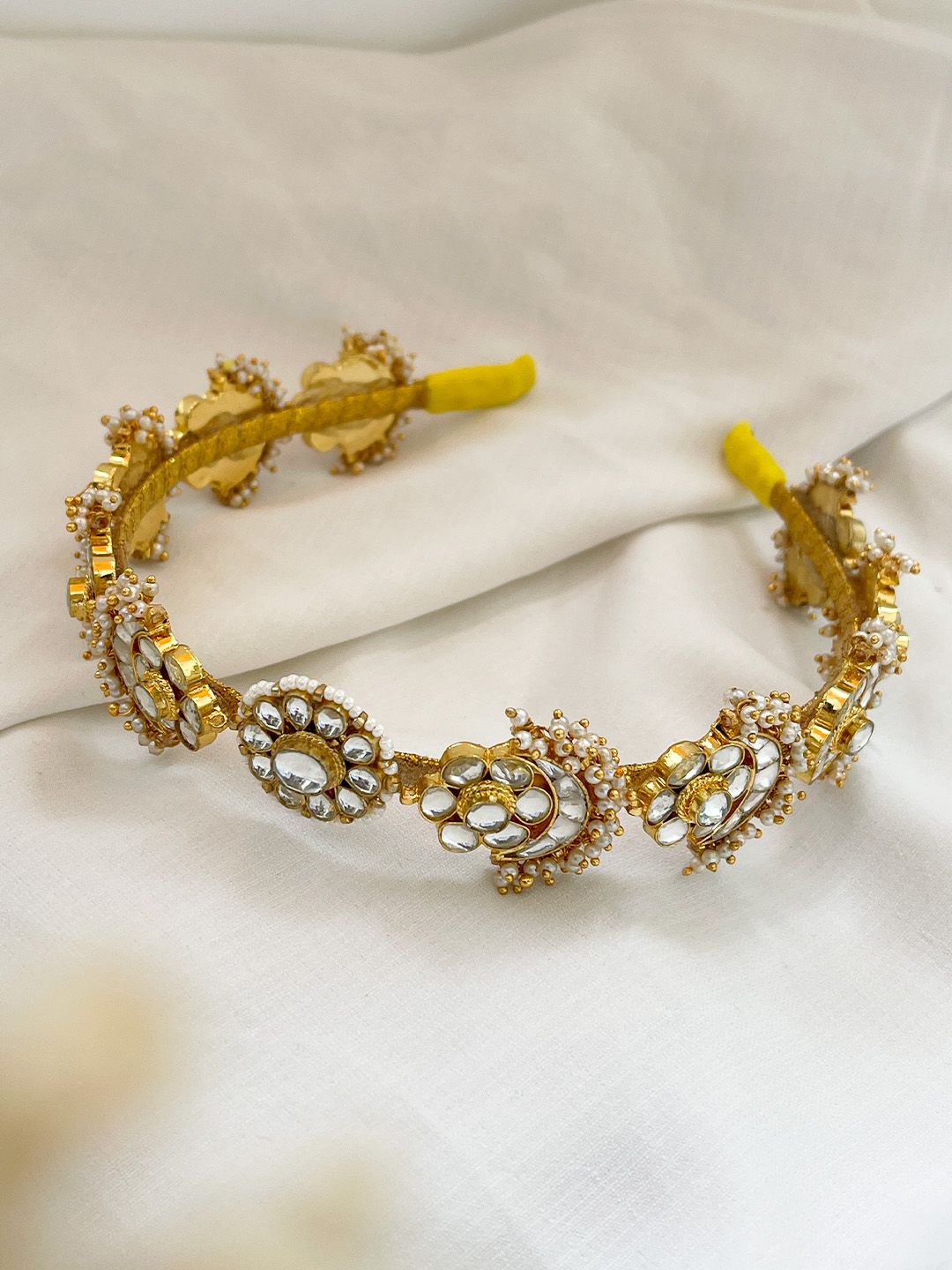 Ishhaara Moon Shaped Polki Kundan Studded Hairband