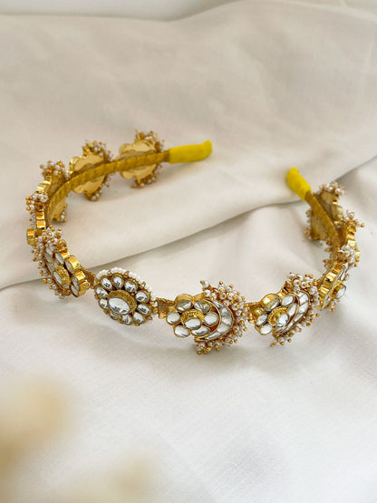Ishhaara Moon Shaped Polki Kundan Studded Hairband