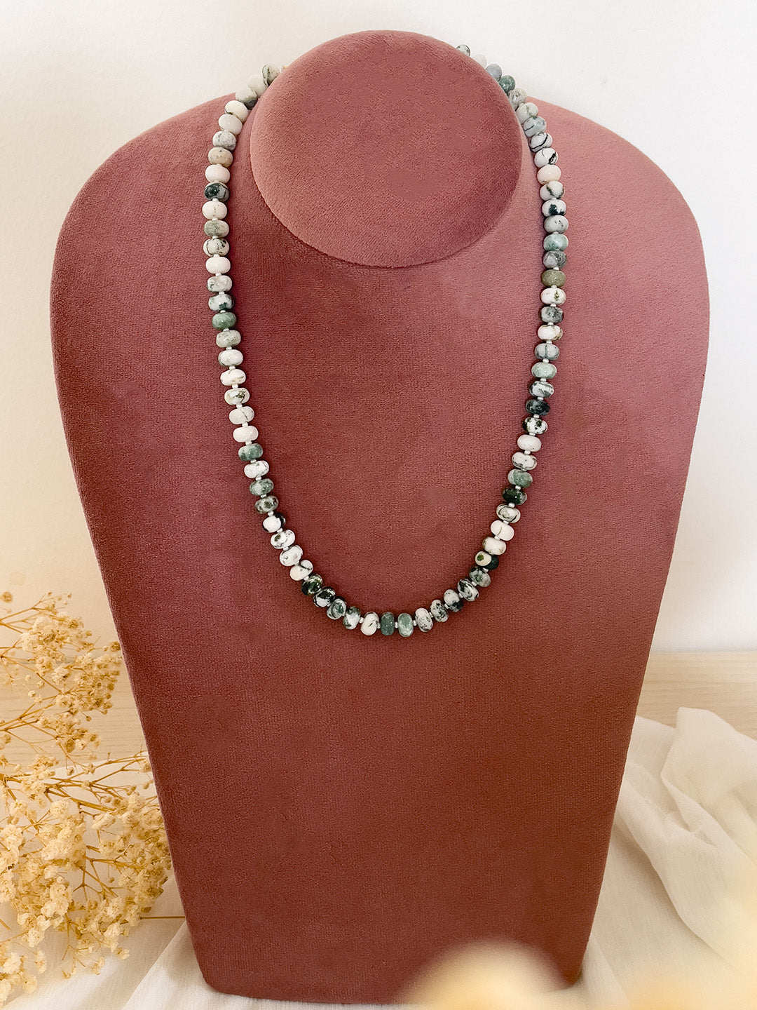 Ishhaara Moss Agate Beaded Necklace