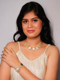Ishhaara Mother Of Pearl And Australian Ablony Hand Cuff and White Coral Choker
