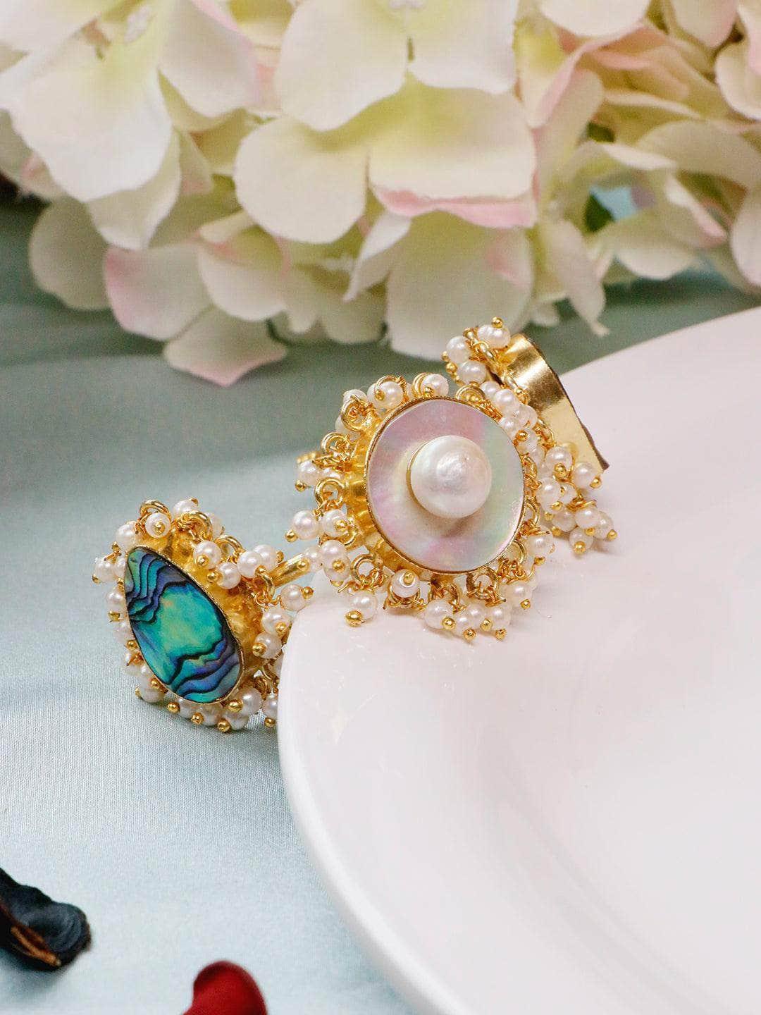 Ishhaara Mother Of Pearl And Australian Ablony Hand Cuff Blue