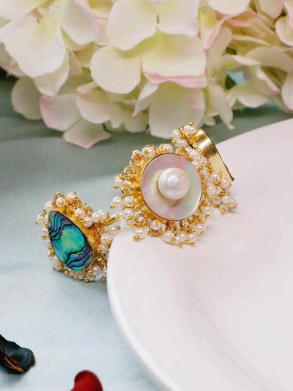 Ishhaara Mother Of Pearl And Australian Ablony Hand Cuff Blue