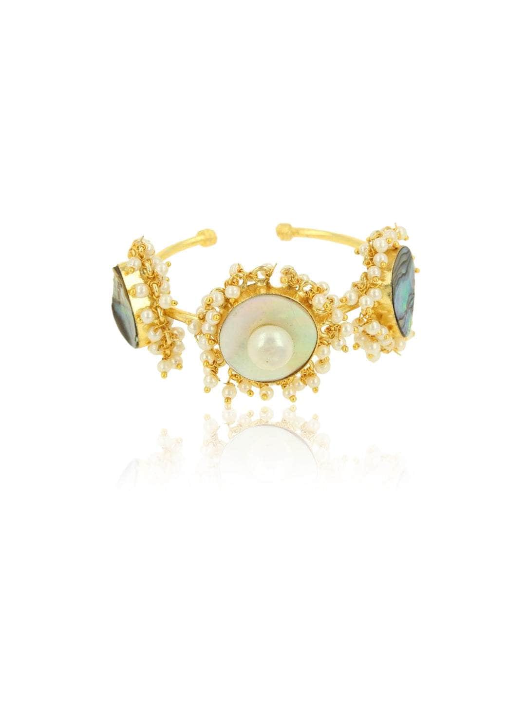 Ishhaara Mother of Pearl and Australian Ablony Hand Cuff-Blue