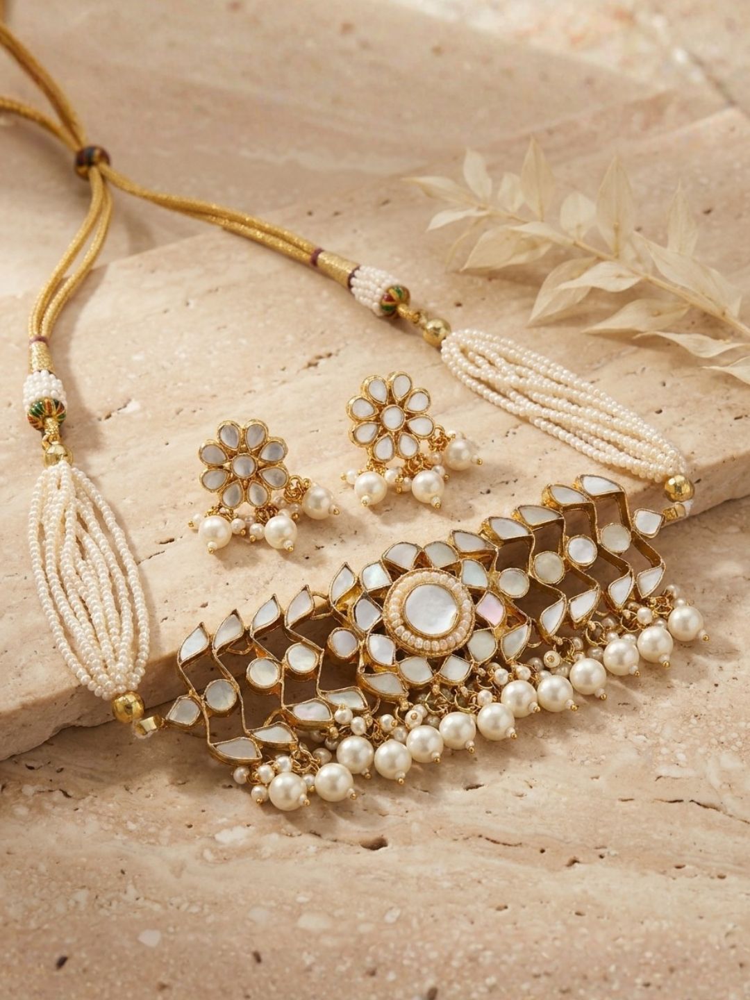 Ishhaara Mother Of Pearl Studded Choker Necklace