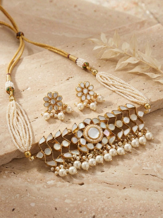 Ishhaara Mother Of Pearl Studded Choker Necklace